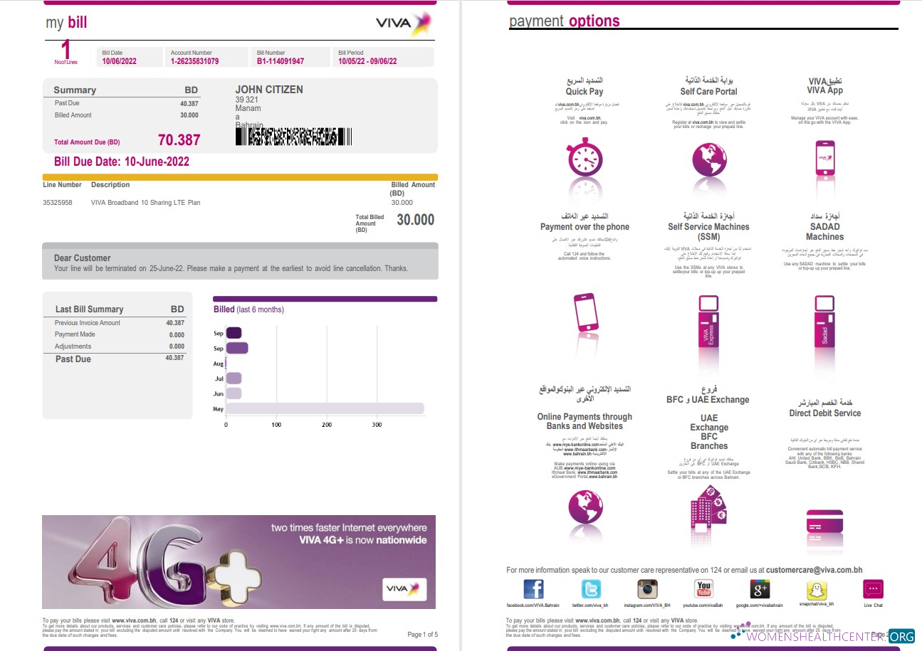 download download Bahrain Viva my utility bill Word and PDF template, 5 pages 1 2 PDF template PDF template